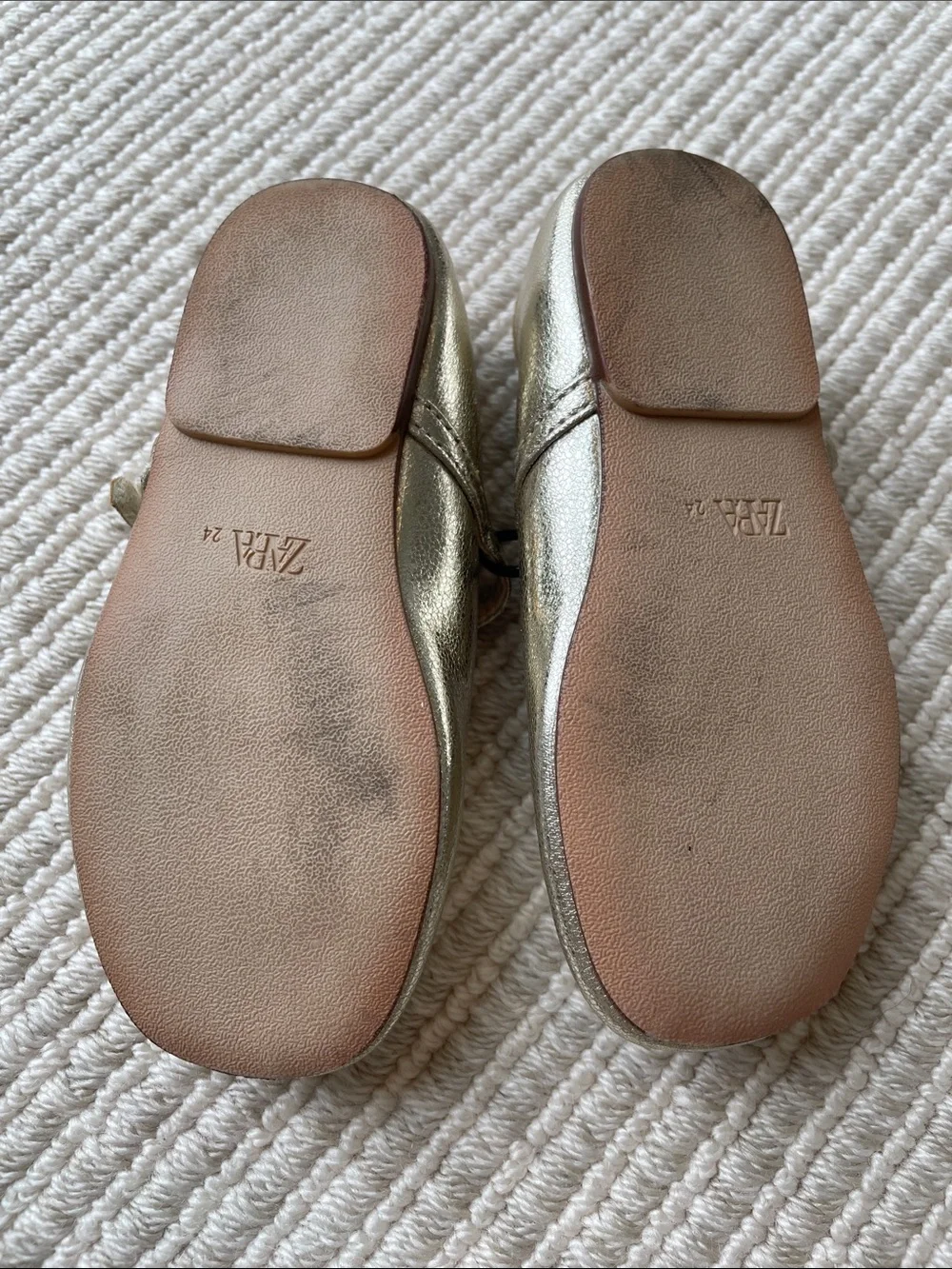Zara Girls Metallic Silver T-Strap Ballet Flats